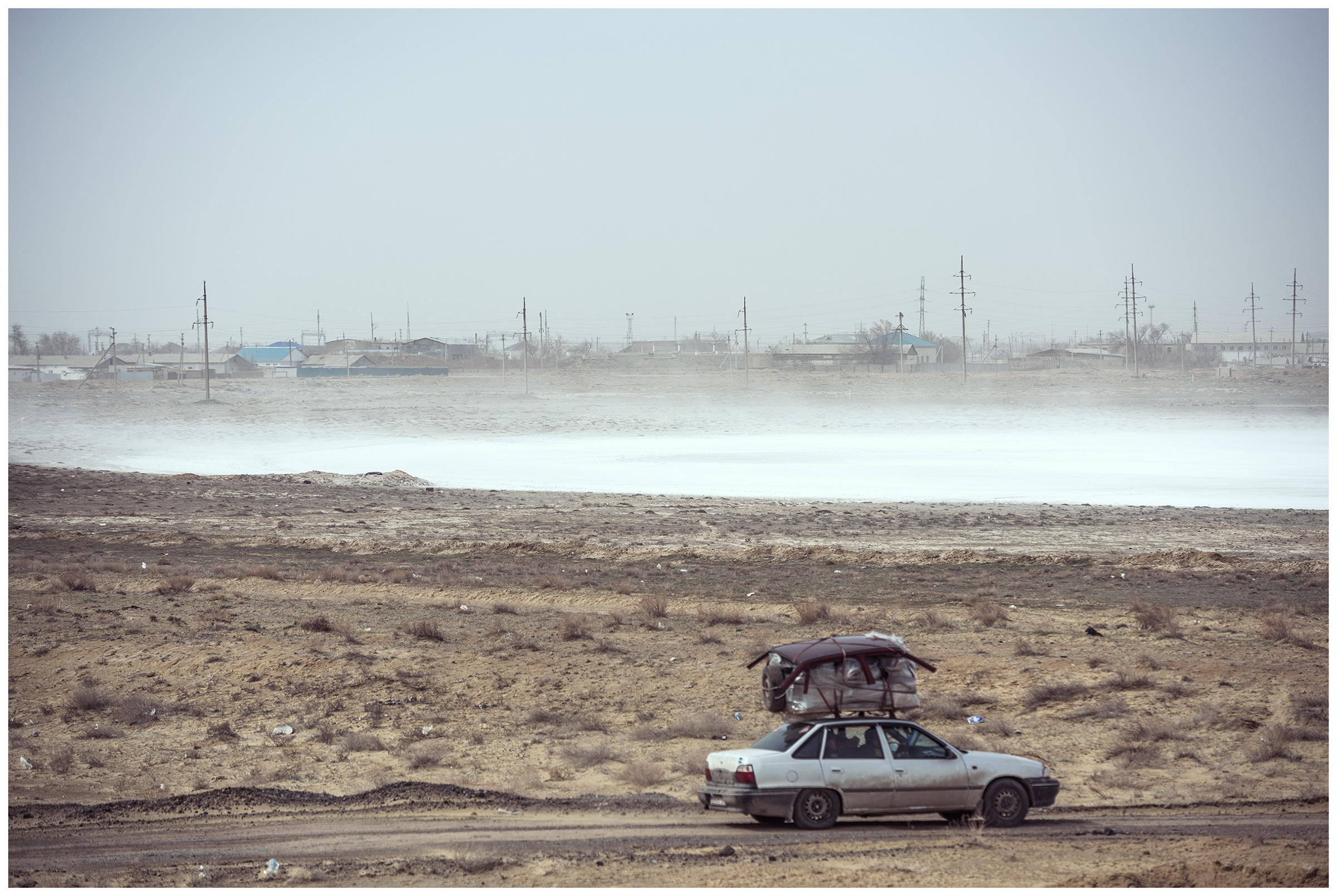 A sand and salt storm in the town of Aral on the Aral Sea