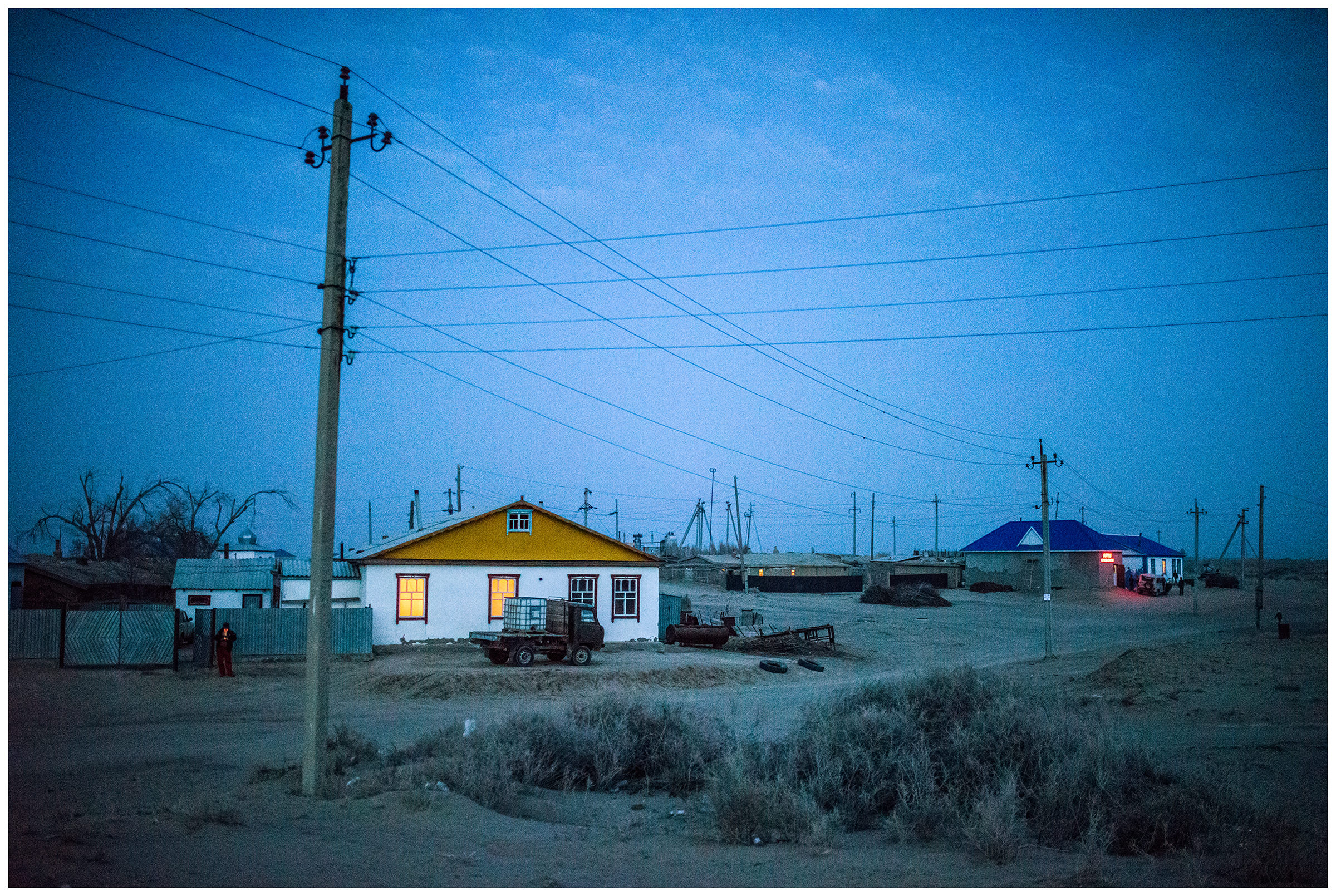 A street scene late in the evening in the fishing village Bogen