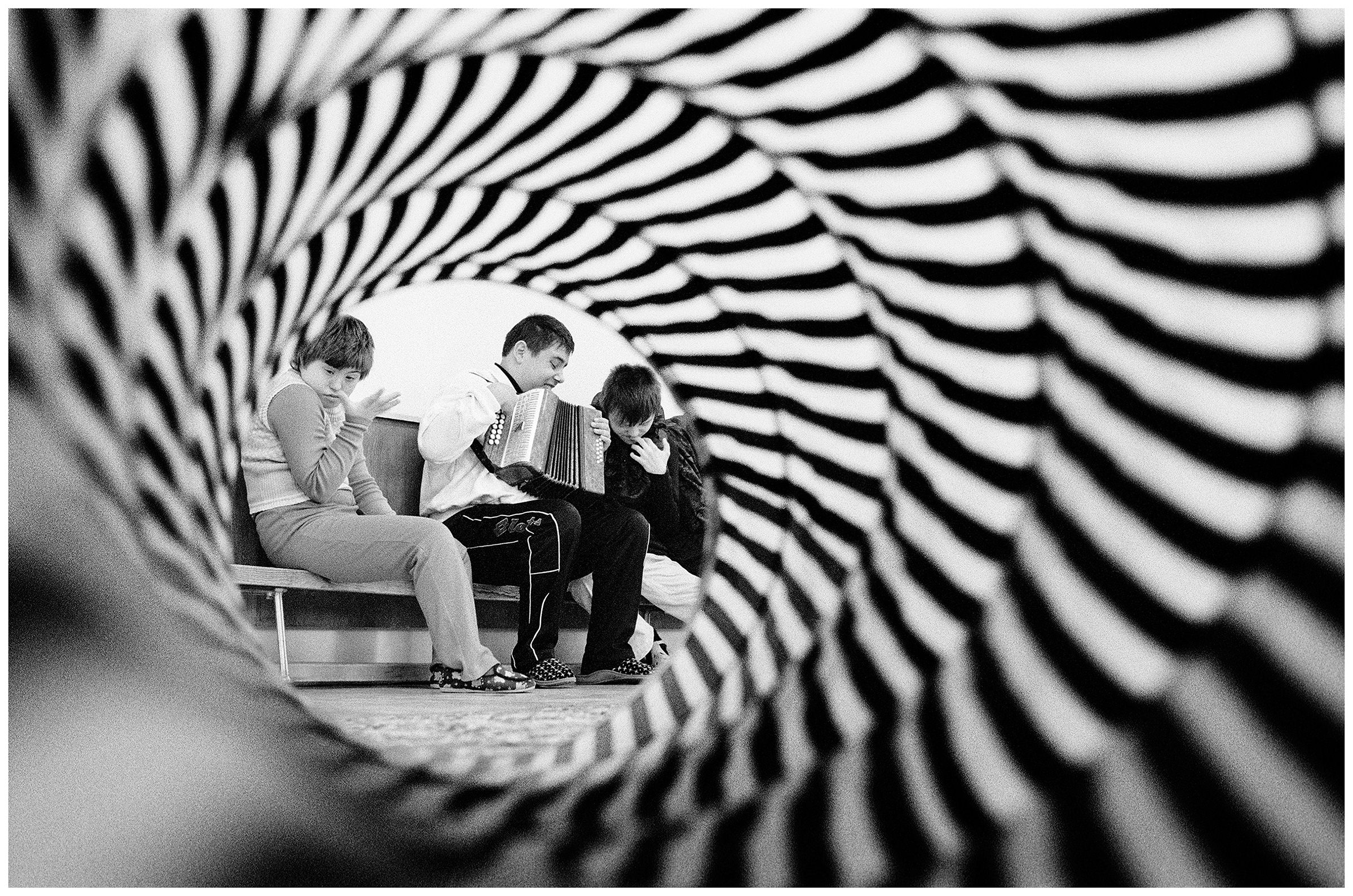 Minsk, Belarus. Psychophysically handicapped children play accordion.