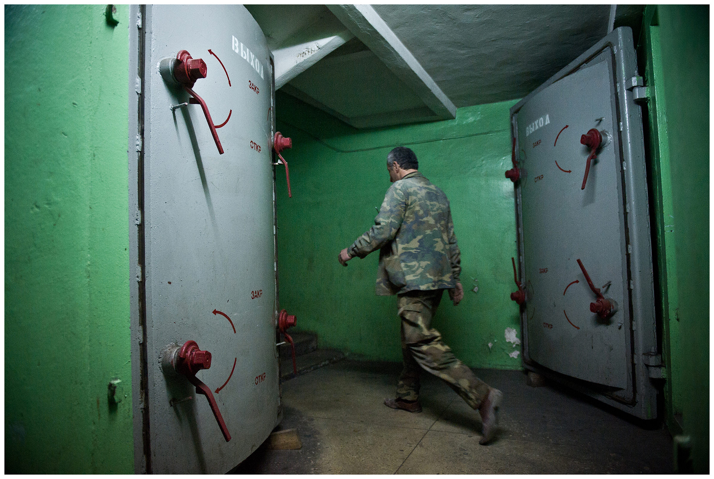 Minsk, Belarus, the publishing house "Pechatny Combinat". A security guard leaves a hez room, which is located in the bunker under the printing plant. During the Cold War, the bunker was used to protect employees in the event of an attack.