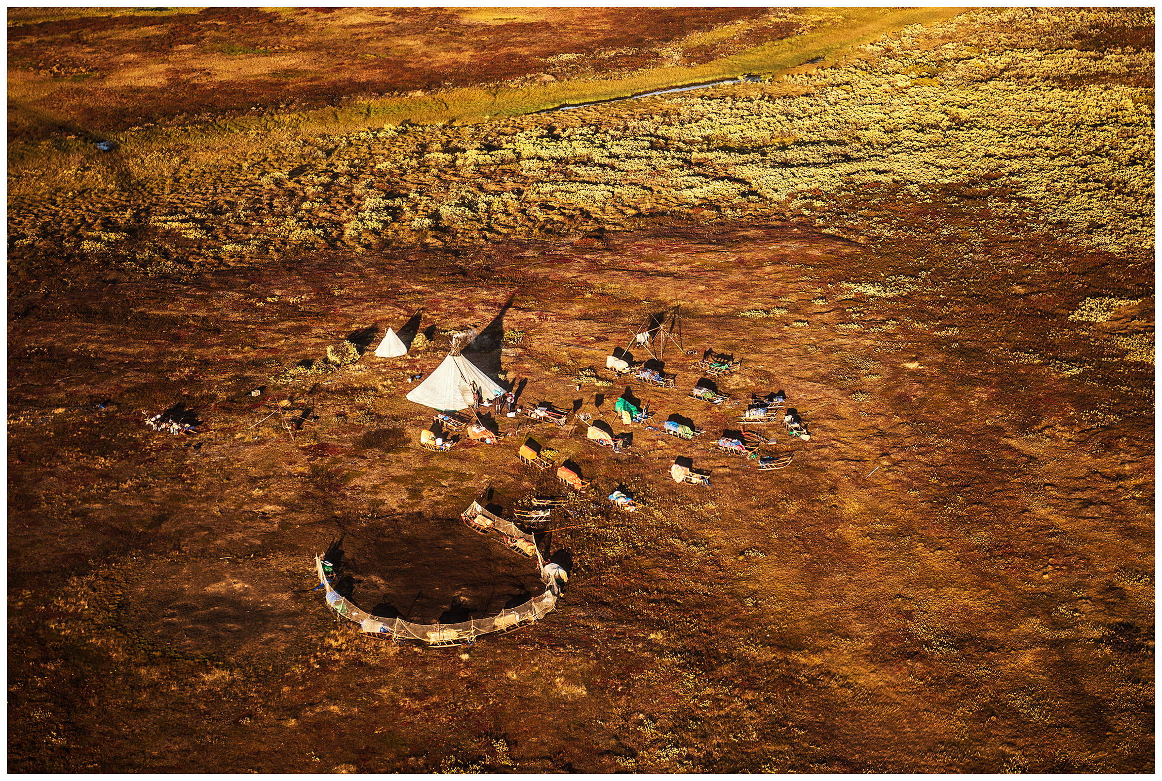 Nenets Autonomous Okrug, Komi Republic, Russia. The camp of Komi - a view from above.