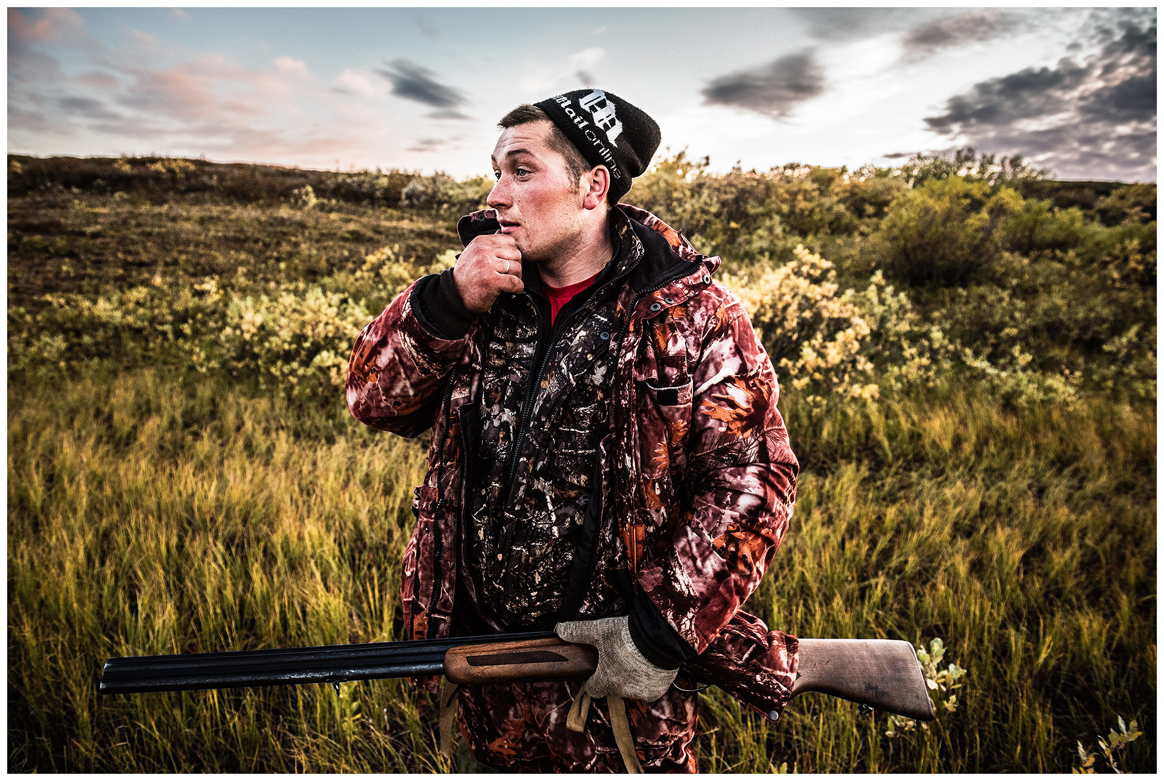 Nenets Autonomous Okrug, Komi Republic, Russia. A reindeer herder hunts wild geese.