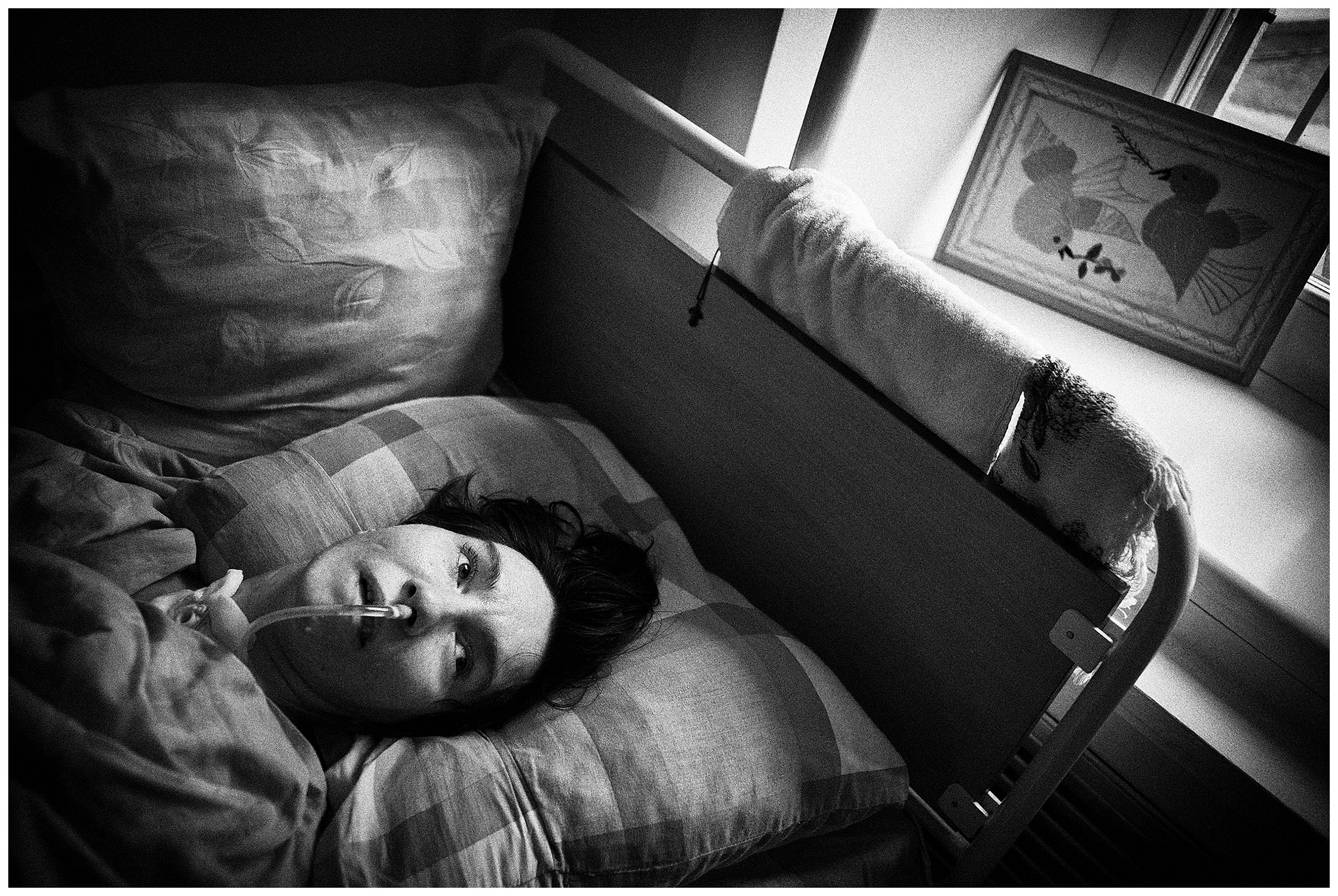 Minsk Hospice, Minsk, Belarus. A patient is artificially ventilated.