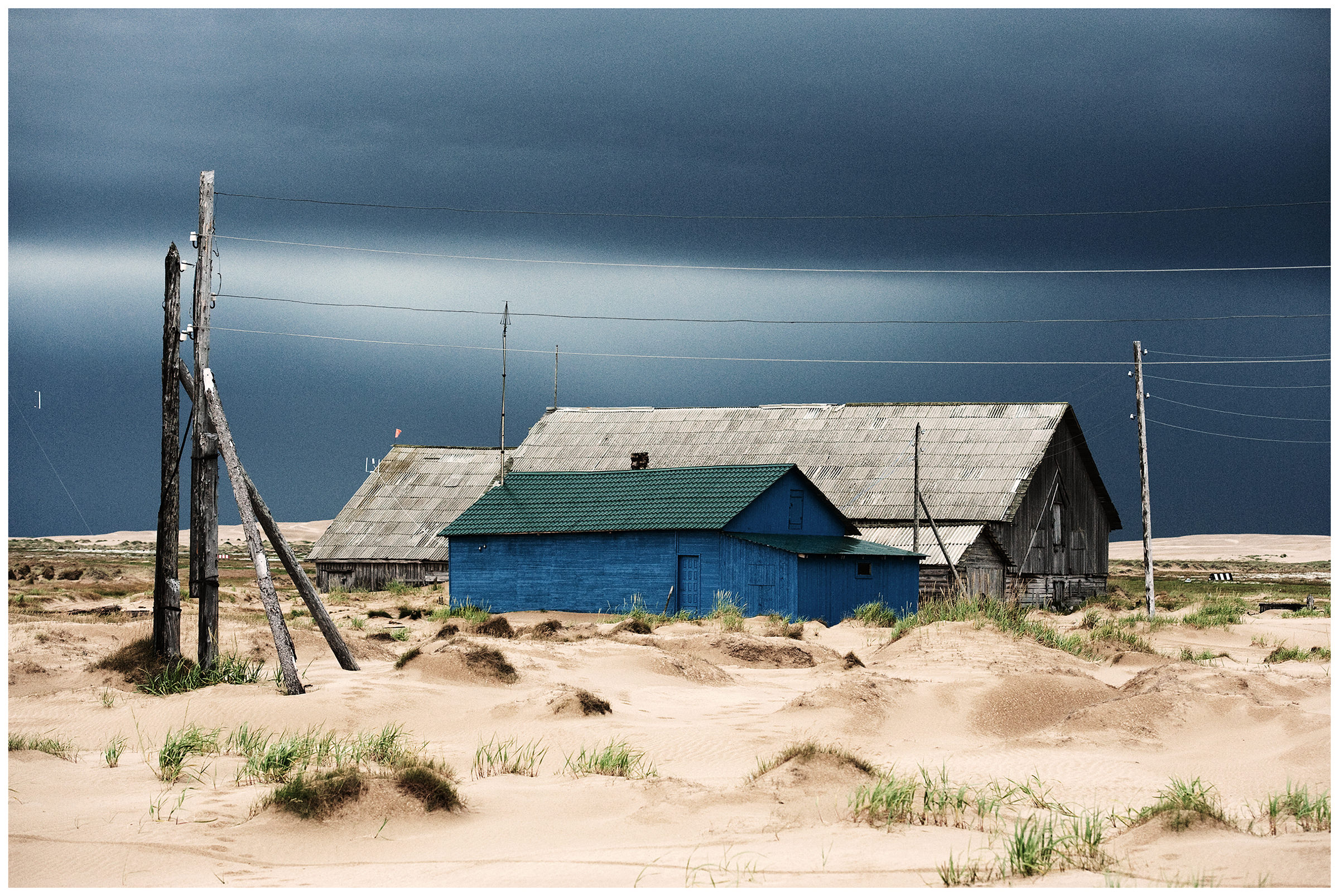 Shoyna village, Russia. The airport in the village just before the rainstorm.