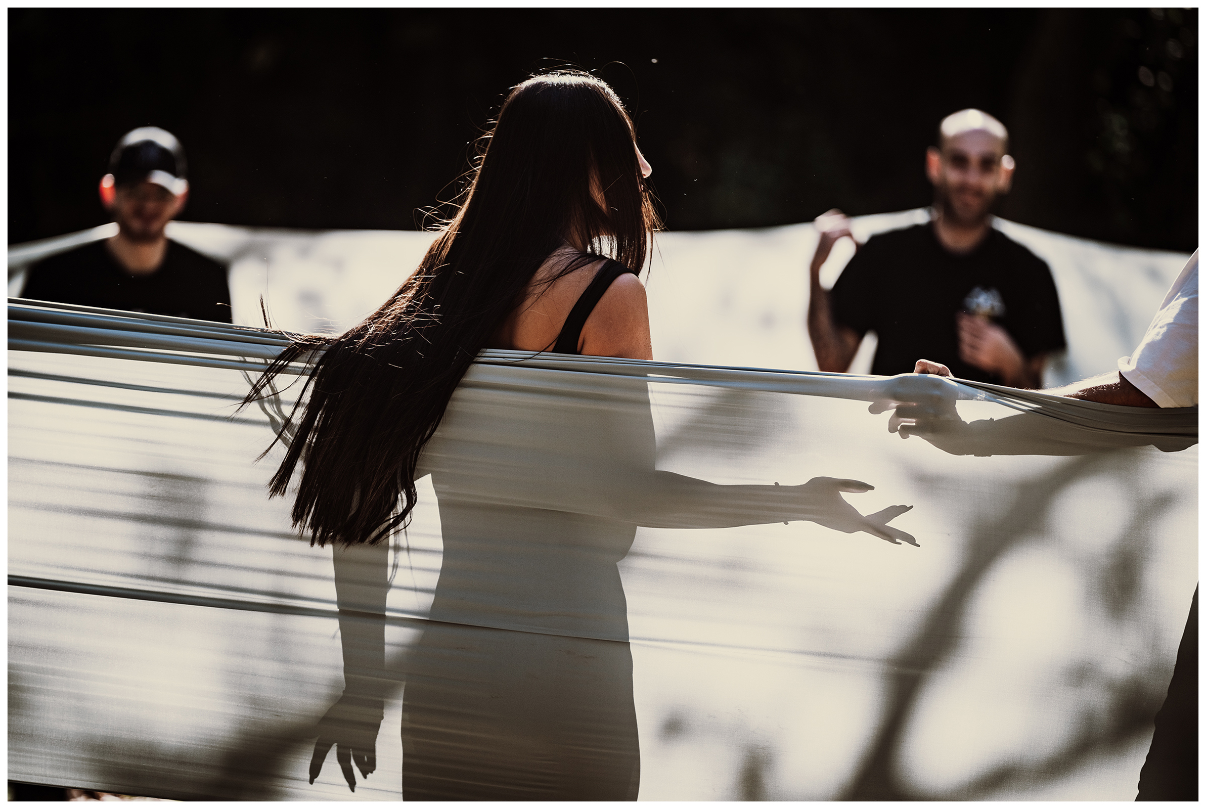 Miliou, Cyprus. Young Israelis dance in a forest during dance therapy.